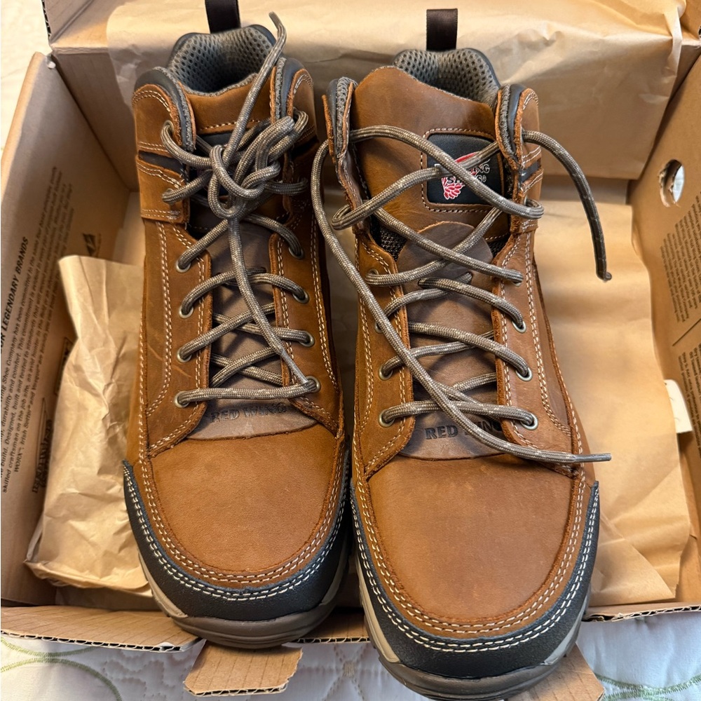 Red Wing Shoes Tan and Black Leather Boots. Aluminum toe